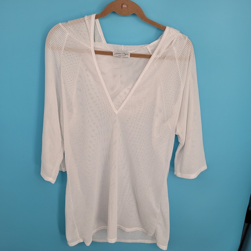 Jordan Taylor Mesh Swim Cover Up Womens XL Beachwear White Hooded V-Neck